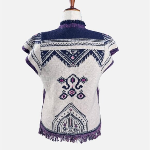 Anthropologie Angel of the North Wool Beige Plum Fringe Poncho Vest Cardigan - Picture 7 of 13